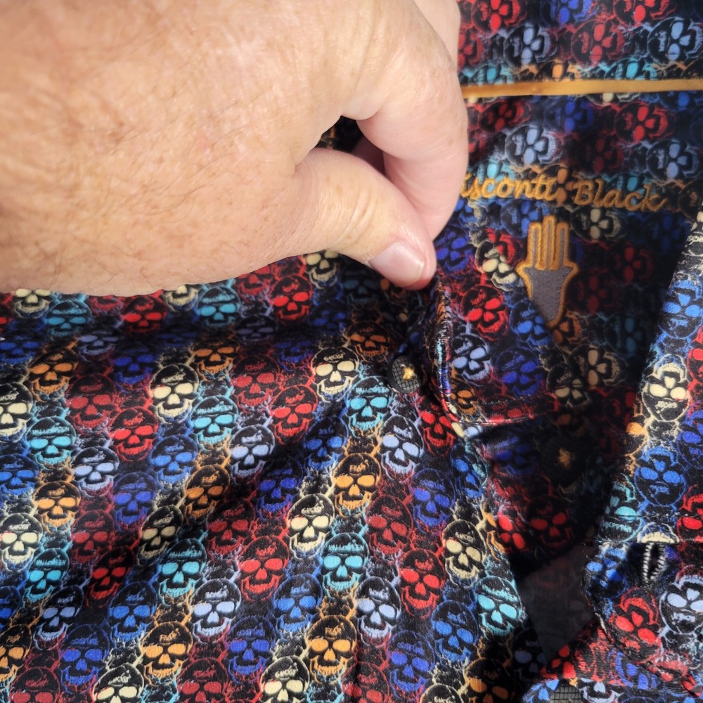 Visconti Black Button Down Shirt Mens Size M Multi Color Skull Print Long Sleeve - Picture 2 of 13